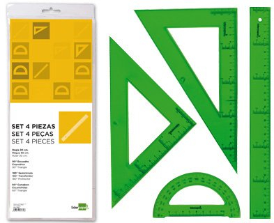 Liderpapel Juego Escuadra Cartabon Regla 30 Cms Y Semicirculo En Petaca Verde