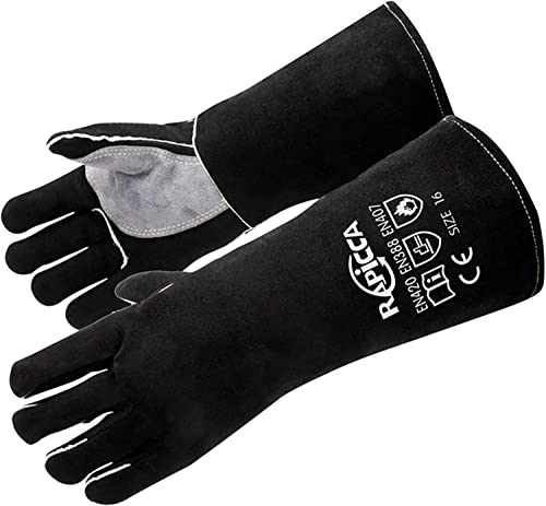 RAPICCA Gants de Soudage en Cuir Résistant à la Chaleur/au feu pour Bâton, Mig, Tig, Forge, Barbecue, Gril, Cheminée, Poêle à bois, four,Marmite