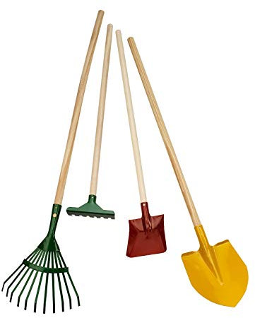 MontessoriPlus Gartenarbeitsset, Profigeräte für Kinder, 4-teilig, aus Holz - Made in Germany