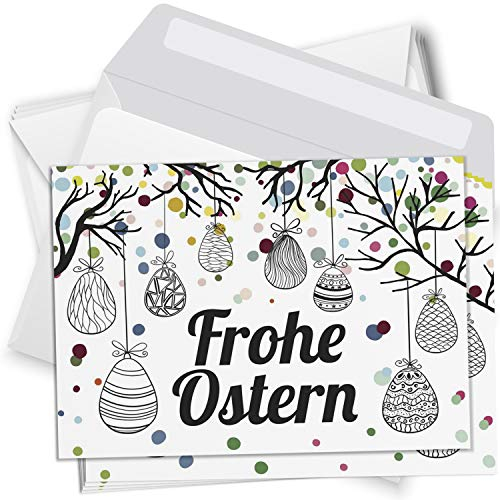 Einladungskarten Manufaktur Hamburg 10 Postkarten zu Ostern mit Umschlägen im Set - Osterkarten modern Konfetti bunt Ostereier Osterpostkarten