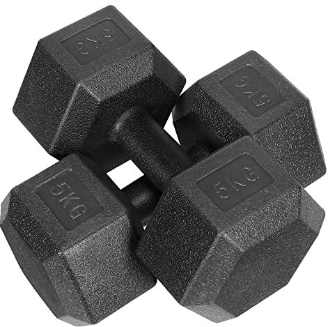 Costoffs 2 x 5kg Dumbbell Set Hand Hex Weights Weight Set for Men/Women Muscle Building Strength Training Weight Loss, Black