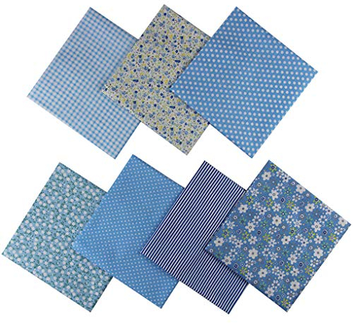Jukway 7 Stück Baumwollstoff 50 x 50 cm Quadrate Patchwork Stoffe zum Nähen Quilten DIY Dekoration Basteln Handwerken, Reine Baumwolle Stoff Bedruckte Verschiedene Muster Stoffpakete (Blau)