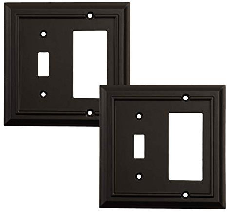 Pack of 2 Wall Plate Outlet Switch Covers by SleekLighting | Classic Black Architecture Wall plates| Variety of Styles: Rocker/Receptacle/Toggle / & Combo | Size: Toggle/Decorator 2 Gang Combo