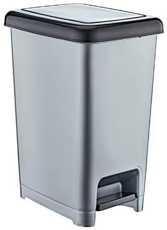 Muddy Hands Slim Plastic Foot Pedal Bin Home Bedroom Bathroom Kitchen Rubbish Recycling Waste Dustbin (Black/Silver, 25 Litre)