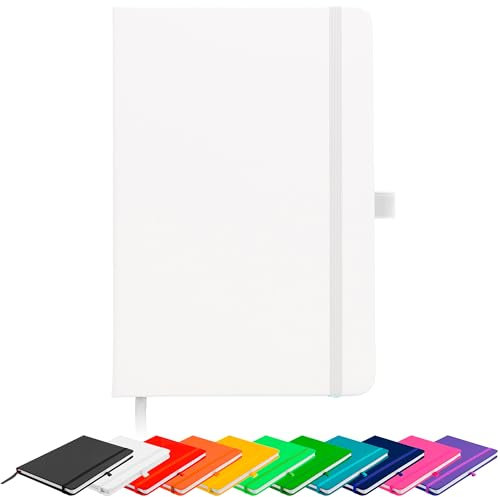 Blocco note per appunti, in formato A5, pagine bianche senza righe, con copertina rigida, blocchetto, diario, colore: Bianco