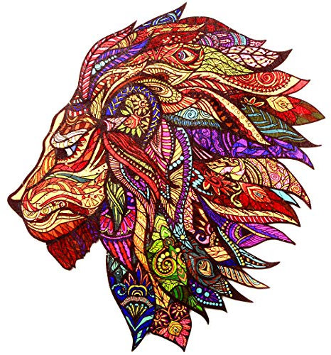 Jigsaw Holzpuzzle mit 300 bunten Tierteilen für Erwachsene und Kinder (Löwe)