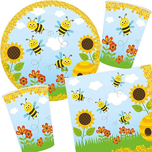 Carpeta 37-TLG. Party-Set * SÜSSE Bienen * mit Teller, Becher, Servietten und Deko für Kindergeburtstag und Mottoparty | Kinder lieben Diese Bienen zum Geburtstag und Motto-Party
