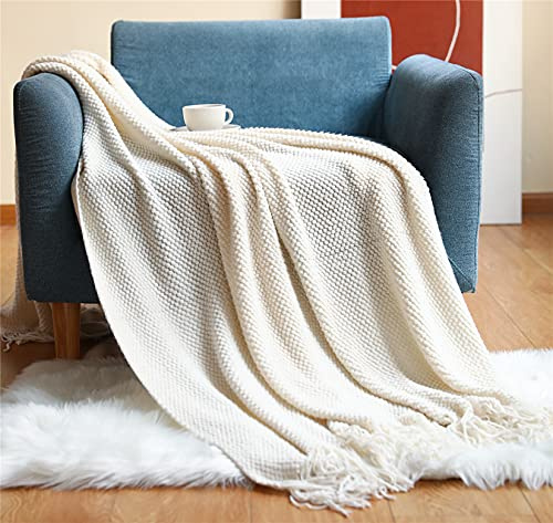 Hayisugal Wohndecke Weich Strick Decke Sofa Deck Quaste Boho Decke Kuscheldecke Sofadecke überwurf Decke für Couch Bett Sofa Stuhl, Beige, 130 x 150cm