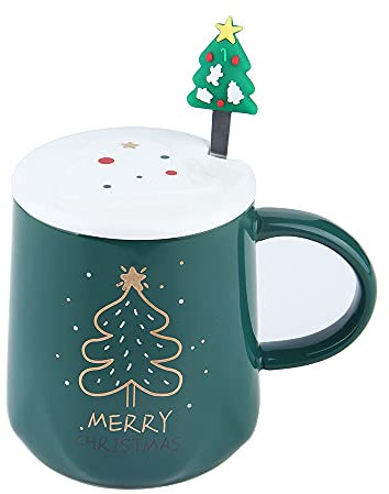 XinHuiGY Christmas Tree Mug,Ceramic Coffee Mug Handmade Tea Cups with Lid and Stainless Steel Spoon ,Hot Chocolate Novelty Mugs,Gift for Christmas, Birthday for Girls Women Men Boys…