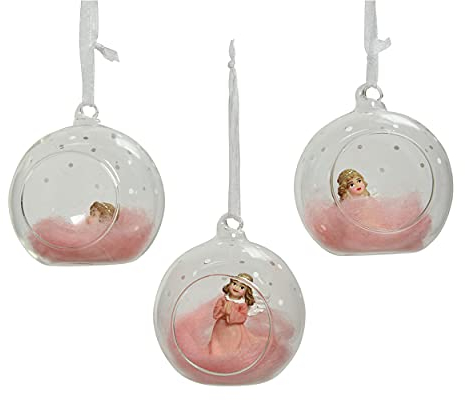 Weihnachtskugeln Glas mit Engel 8cm x 1 Stück Sortiert Feenwald Märchen transparent klar rosa