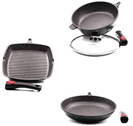 PRADEL LUXE, poêle, grill et sauteuse 28 cm tous feux dont induction, manche amovible