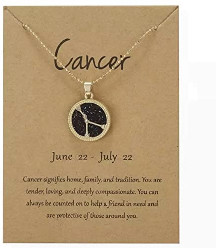 Gold Star Sign Coin Constellation Pendant Chain Necklace – Night – Cancer (22nd June - 22nd July) - Zodiac Constellation Horoscope Celestial Astrology Jewellery - Women Men Gift