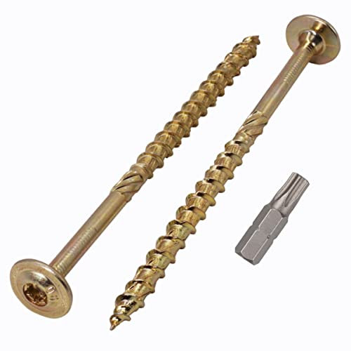 Marcopol Lot de 10 vis à bois en acier galvanisé avec tête Torx et tête gaufrée Vis à bois partiellement filetées 6,0 x 120 mm Jaune