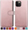 SUANPOT Cover per iPhone 12 Pro Max 6,7 pollici Blocco RFID Portafoglio Slot CarteSupporto Cellulare Magnetica custodia Pelle Sintetica Cover per iPhone 12 Pro Max Oro Rosa