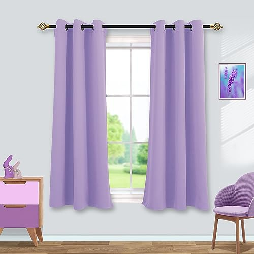 Mrs.Naturall Light Purple Curtains for Girls Bedroom,Lavender Lilac Blackout Short Curtains for Kids Room 2 Panels,45 Inch Length
