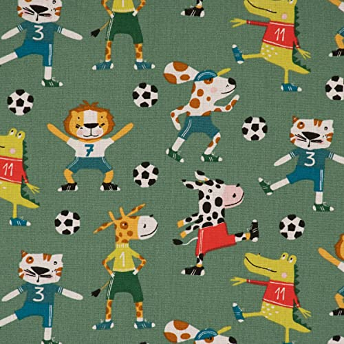 SCHÖNER LEBEN. Baumwollstoff Kinder Dekostoff Zizou Fußball Tiere grün bunt 1,60m