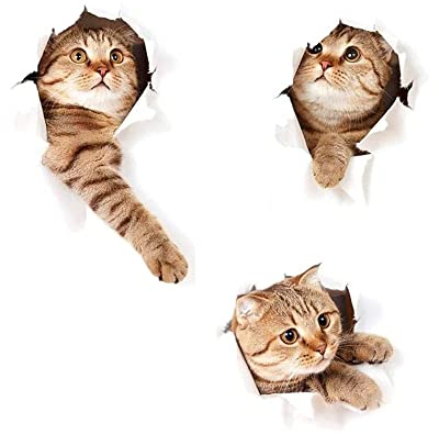 Peakpet 3 Stück Wandaufkleber Wanddeko Süße 3D Katze Wandtattoo Wandsticker Wandbilder für Toilette Kinderzimmer Küche Badezimmer Schlafzimmer