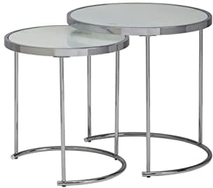 tinkaro Beistelltisch rund SILA Soaftisch Set Weiß Silber Glas Metall Couchtisch