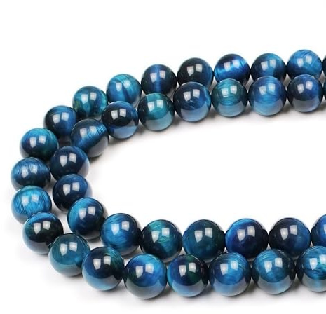 MJDCB Round Stone Beads 12mm Sky Blue Tiger Eye Stone Loose Gemstone Beads for Jewelry Making Bracelet Necklace 30pcs