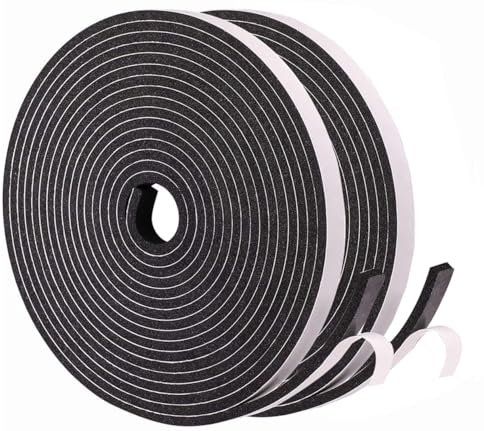 Adhesive Weather Stripping Foam Tape 9mm(W) x 3mm(T) Draught Excluder Tape for Door Window SoundProof Weather Strip Tape Seals for Gap Seal, 2 Rolls Total 10M Long Black