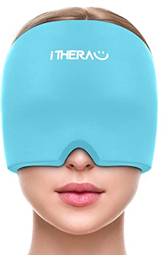 I-THERA-U Migraine Relief Cap - Hot and Cold Compress Reusable Headache Relief Cap, Ice Pack Gel, Cold Cap for Sinus Pressure, Puffy Eyes, Toothache, Blue