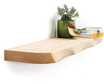 Rikmani Wandregal Holz Esche massiv - Handgefertigtes Regal Bücherregal Holzregal Wandboard 60 cm NEMO Hell