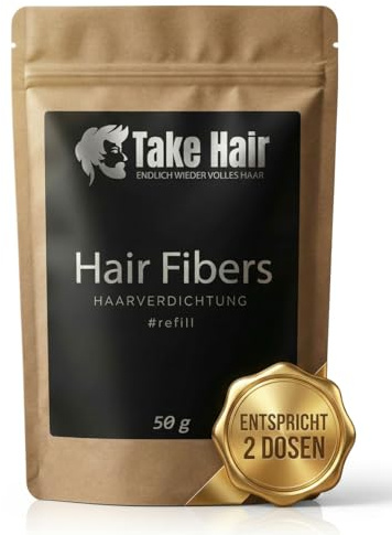 Take Hair Streuhaar Nachfüllbeutel 50g I Hält bei Regen und Wind I Für Männer und Frauen I Schütthaar zur Haarverdichtung I Hair Fibers Haarpuder Haarpulver Haarausfall (Streuhaar Dunkelblond)