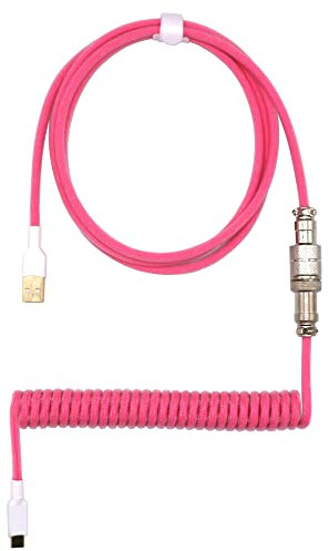 Kraken Coiled Keyboard Cable - Artisan USB C Cable with Aviator Connector for Mechanical Gaming Keyboards - Pink