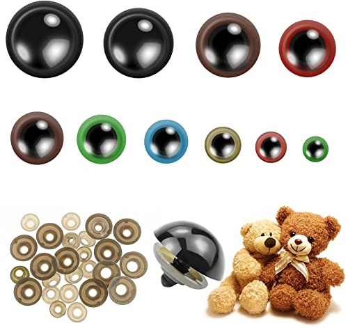 120Pcs Sicherheitsaugen und Unterlegscheiben-Set, 12–30 mm, Enthält 60 Augen und 60 Unterlegscheiben, Gehäkelte Tieraugen, Große Sicherheitsaugen, Kunststoffaugen, Bunte Augen, 10 Größen
