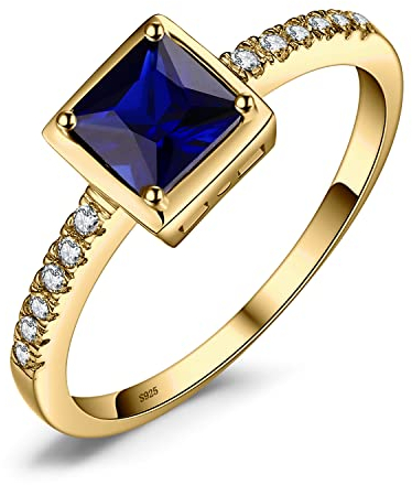 JewelryPalace Quadrat Erstellter Saphir Ring Damen, Blau Stein Schmuck Set, Verlobungsring Solitär Ring Silber 925 Damen Ring Mit Stein, Silberring Damen 925 Ringe Frauen Zirkonia Vergoldet 57