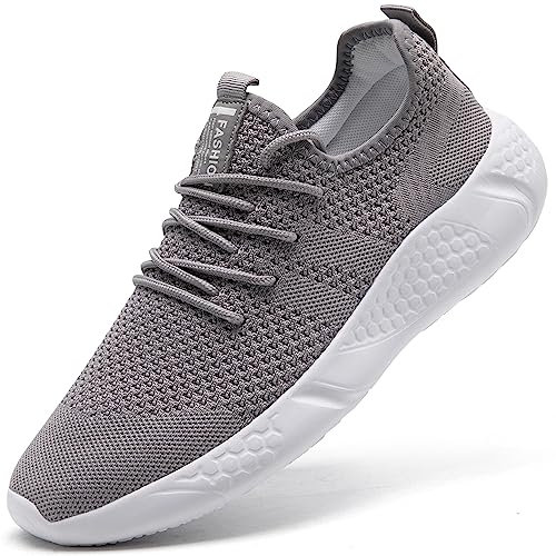 BUBUDENG Herren Sneaker Laufschuhe Sportschuhe Straßenlaufschuhe Turnschuhe Atmungsaktive Leichtgewichts Outdoor Gym Fitness Schuhe,Hellgrau,EU 43