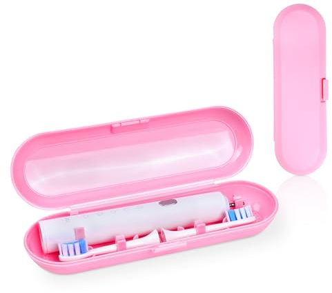 URAQT Elektrische Zahnbürsten Etui, Reise Etui für Elektrische Zahnbürste Serie, Reisezahnbürste Kunststoff Ersatz Etui, Travel Essentials Reiseetui für 1 Handstück und 2 Aufsteckbürsten (Rosa)