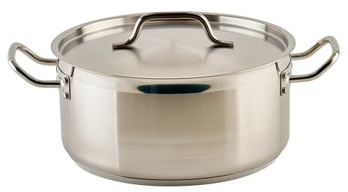 Winco Commercial-Grade Stainless Steel Brazier with Lid, 8 Quart