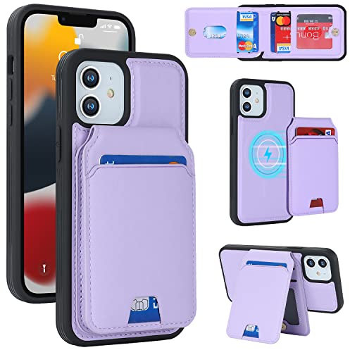 Cavor iPhone 12/12 Pro Case With Magsafe Wallet With Card Holder,[5 Slot] Flip Leather Magnetic Stander Protective Phone Cover Case for iPhone 12/12 Pro - Purple