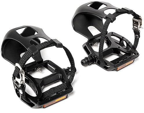 Bucklos Fahrradpedale mit Zehenkäfigen und Riemen – Fahrrad-Zehenklammern, kompatibel mit Rennrad/Peloton/Mountian Bikes/MTB – Zehenclip-Pedal für breite Schuhe Indoor Outdoor Radfahren