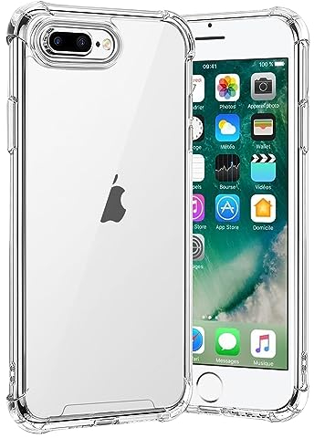gueche Coque pour iPhone 8 Plus, iPhone 7 Plus, Transparente Silicone TPU Bumper Housse Case Cover, Anti-Jaunissement & Anti-Rayures, Dos Rigide Transparent - HD Clair Étui de Protection