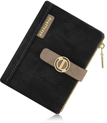 REETEE Damen Geldbörse Klein und im Kurzformat Portmonee Damen PU Leder Portemonnaie mit Mehreren Fächern, Geldbeutel mit Zipper Münzfach Kleines Brieftasche (schwarz)