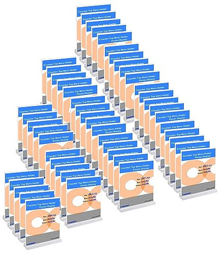TUKA 50er Tischaufsteller A5 Hochformat mit Acryl Basis, Acryl Werbeaufsteller Tischständer Doppelseitiges Display, Flyer Aufsteller, Menükartenhalter, Glasklar Acrylglas T-Ständer, TKD8207-A5-50x