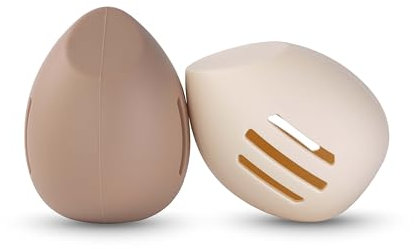 2PCS Beauty Blender Holder Powder Puff Storage,Breathable Make-up Sponge Case for Business or Travel,khaki+beige