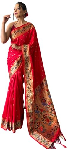 SGF11 Women's Kanjivaram Soft Silk Saree With Blouse Piece 6.3metres (Red)