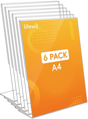 Lifewit Lot de 6 porte-affiches en acrylique A4, Support transparent en forme de L , cadre photo en plastique, affichage de menu pour réception, bureau, magasin, restaurant, hôtel