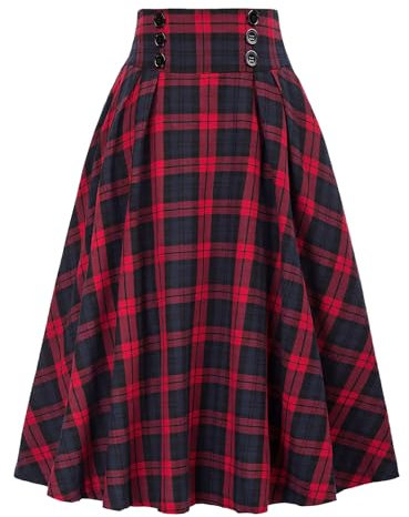 DayaEmmoTQ Jupe longue vintage pour femme - Jupe d'hiver élégante - Ligne A - Taille haute - Jupe midi plissée décontractée - Jupe élastique, rouge, M