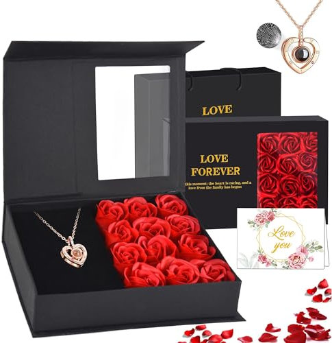 UAVAUI Gifts for Mum, Eternal Flowers Rose with I Love You Necklace in 100 Languages for Mom Wife Girlfriend Her on Anniversary Mothers Day Valentines Day Christmas Birthday