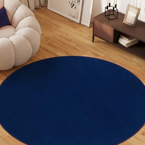 TAPISO Mono Rund Teppich Kurzflor Indoor Outdoor UV-beständig Dunkelblau Einfarbig Wohnzimmer Schlafzimmer Kinderzimmer Modern Design ÖKO-TEX 160 x 160 cm