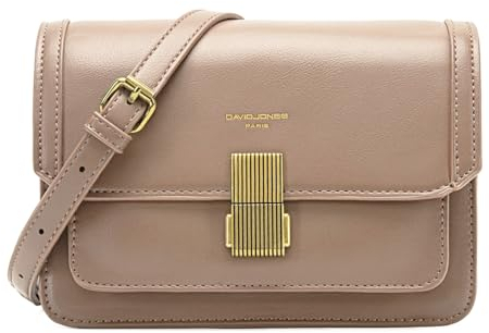 David Jones - Damen Kleine Umhängetasche - Frau Elegante Schultertasche PU Leder - Handtasche Crossbody Bag Tasche mit Klappe Drehkreuz - Handy Party Trendy Mode Clutch Abdentasche - Beige Taupe