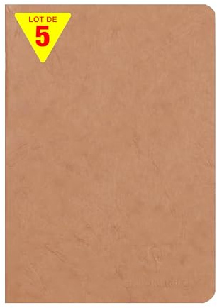 Clairefontaine 73316Cpack - Packung 5 Heft - Notizbuch geheftet, Age Bag, DIN A5 14,8x21 cm, 48 Blatt, liniert, 90g, Tabakbraun, 1 Pack