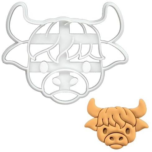 BAKERLOGY Cute Highland Cow Face Cookie Cutter - Detailed Biscuit Cutter Design for Baking and Crafts, Ideal on Fondant, Dough, Clay