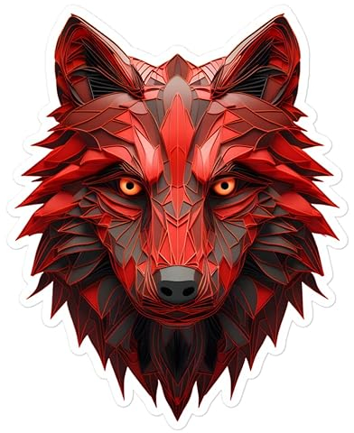 Wolf Aufkleber Autoaufkleber für Motorrad, Notebook, Skateboard, Roller, Helm, Kühlschrank, Gepäck oder Auto Sticker Schwarz Rot (7,5 x 7,5 cm)