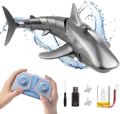 Requin Telecommandé Bateau Télécommandée 2.4GHz Requin Bateau Jouet RC Requin Simulation Shark 30 Minutes Temps Requin Electrique pour pour Piscine, Lac, étang Cadeau pour Enfants et Jeunes