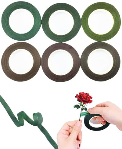 6 Rotoli Nastro Fiorista Verde Floral Tapes,Guttaperca Verde Adesiva per Fiori,27m*12mm,Nastro Fiorista Adesivo Nastro per Fioristi per Bouquet, Avvolgere Fiori, Decorazioni